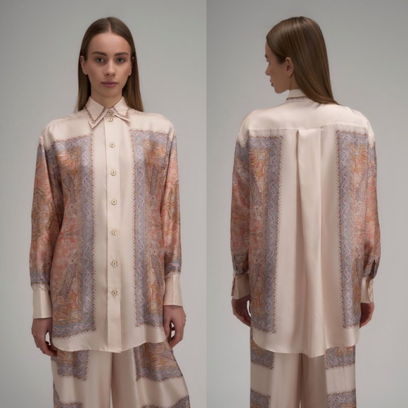 Zimmermann Illustration Paisley Silk Button Up Shirt Paisley Haze 4 US 0 AU NWT - Picture 1 of 17